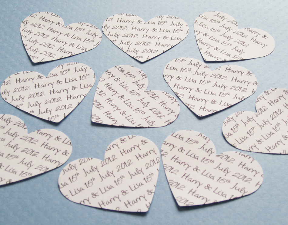 75 2inch Personalised Heart Confetti - Great for Weddings, Invites, Table Decor, Favours, Parties