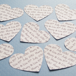 450 x 2 inch Personalised Text Heart Confetti - Invitations, Table Decor, Favours, Parties